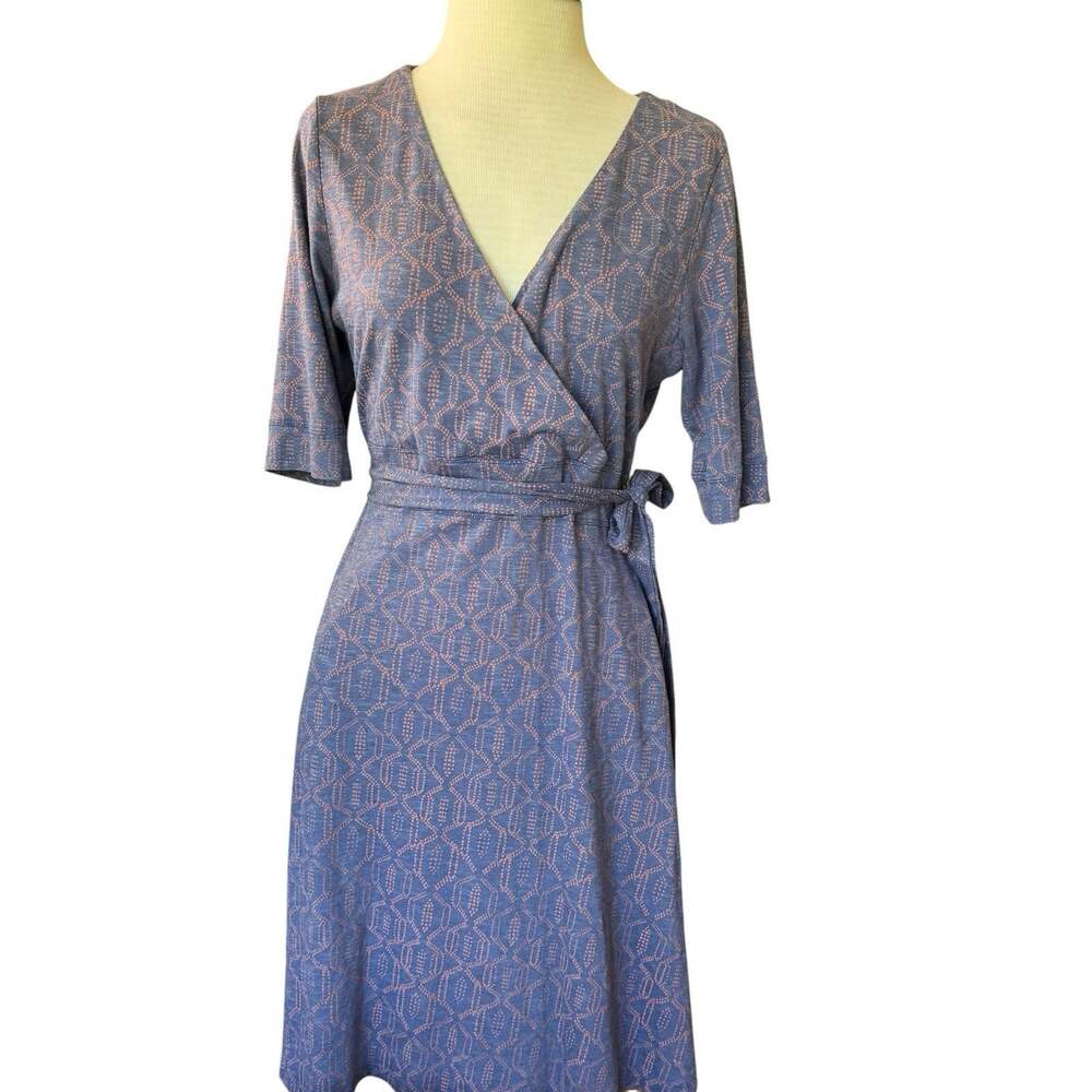 Toad Co Dress Sz M Blue Eco Organic Cotton Faux Wrap Cafe Midi Granola Minimal